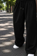 Premium Black Wide-Leg Relaxed Fit Sweatpants