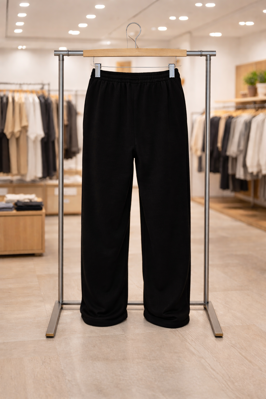 Premium Black Wide-Leg Relaxed Fit Sweatpants