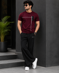 Premium Maroon Tee & Black Relaxed Fit Pants Set